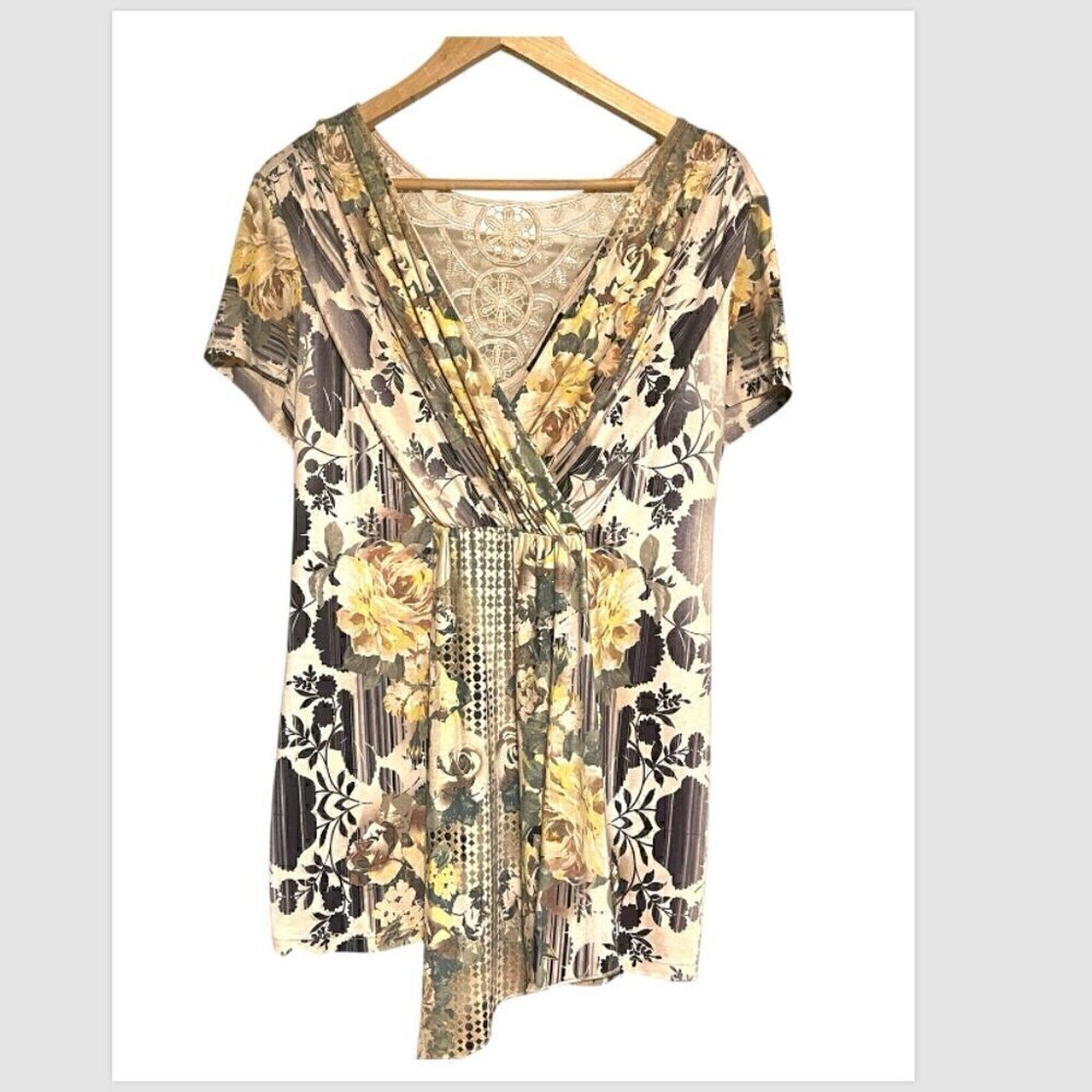 Y2K VTG Fairy Grunge Shirt Large Whimsical Boho Western Asymmetrical Floral